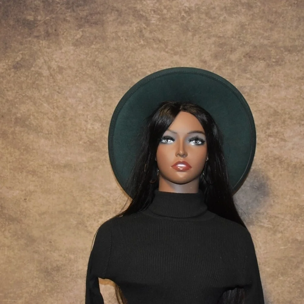 Dark green Bigger Wide Brim Fedora Hat